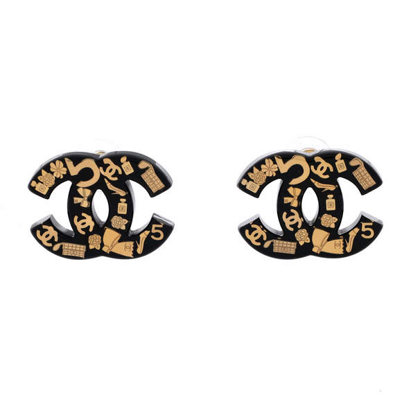 Chanel CC No.5 Symbols Stud Earrings Resin with Metal - Picture 1 of 3